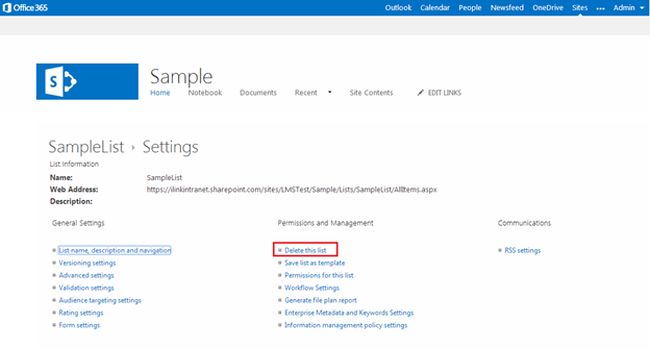 Delete this list in share point